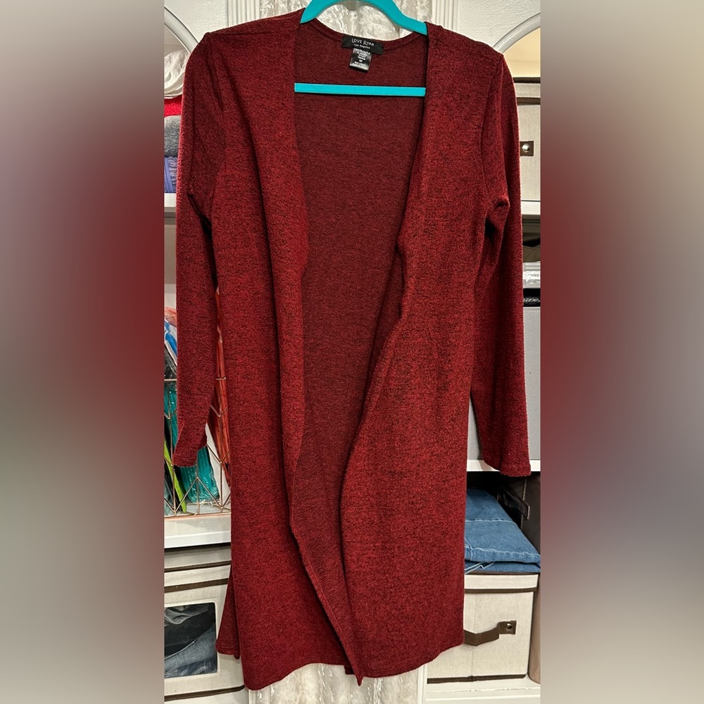 🩵4 items for $30- Love Ryan Los Angeles burnt red long cardigan side slits 085